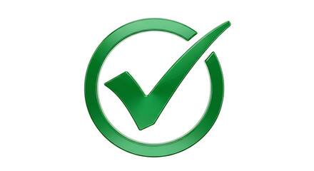 Green check mark in a circle isolated on transparent background, symbol of approval