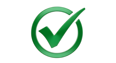 Green check mark in a circle isolated on transparent background, symbol of approval