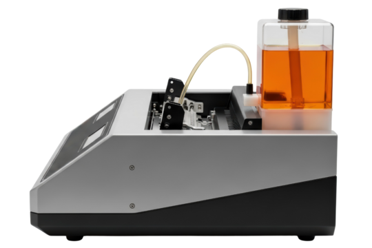 Automated laboratory liquid handler for scientific research on a transparent background