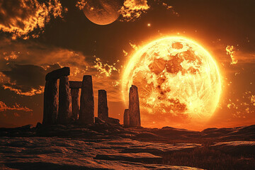 A sacred site glowing under a rare planetary event  