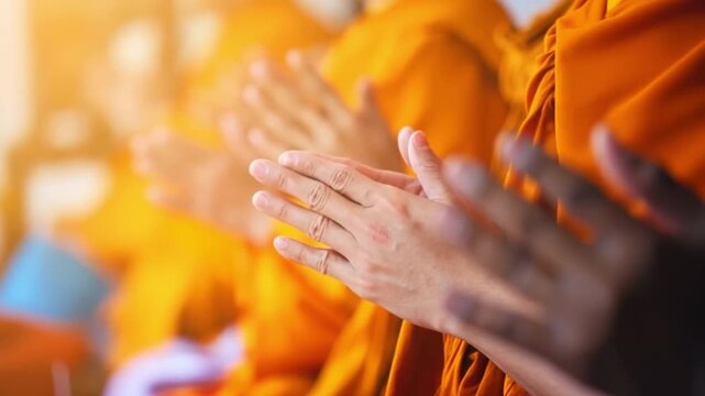 southeast Asia, pray of monks on ceremony of buddhist in Thailand	