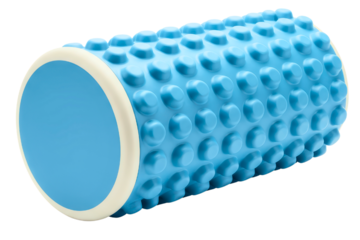 Light blue trigger point foam roller for muscle massage therapy on a transparent background