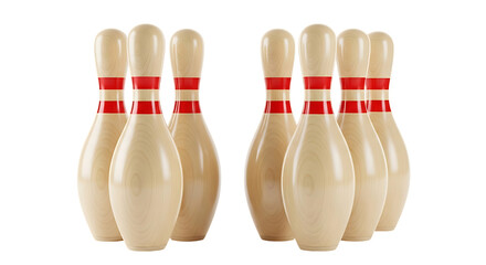 Bowling pins with red stripes isolated on transparent background for game