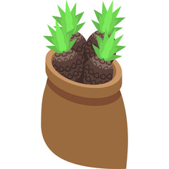 Pixel Art Isometric Sack Full Of Pineapples With Green Leaves On A Transparent Background