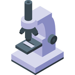 Pixel Art Illustration of a Light Purple Microscope With a Dark Gray Stage and Objective Lenses on a Transparent Background Ideal for Science and Education Concepts