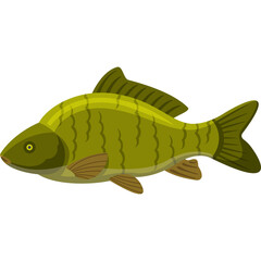 Pixel Art Illustration of a Single Green Striped Fish Facing Left on a Transparent Background