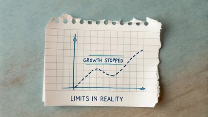Growth Stopped Graph with Handwritten Limits in Reality Text on Torn Paper Background