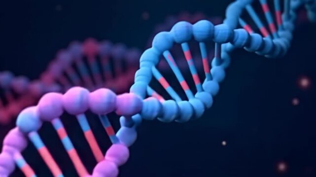 close-up of dna strand in vibrant blue and pink, depicting advanced genetic research and biotechnology - Powered by Adobe