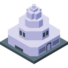 Pixel Art Isometric Building With A Transparent Background Featuring A Light Purple Structure With Dark Windows And A Dark Base On A Gray Square Platform