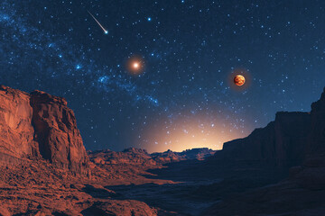 A shooting star appearing alongside Venus and Mars in alignment  