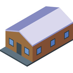 Pixel Art Isometric Building With Brown Walls And Light Purple Roof On A Transparent Background With Blue Windows