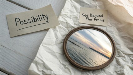 Inspiring Image with Frame and Handwritten Notes on Possibility and Perspective for Creative Projects