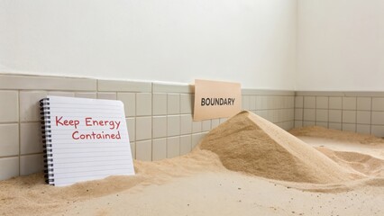 Keep Energy Contained in a Unique Setting Featuring Sand and a Boundary Sign for Creative Conceptual Illustrations