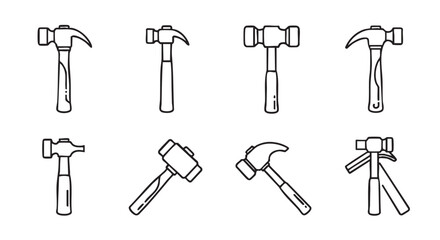 Set of different hammer outline icon vector illustration design template
