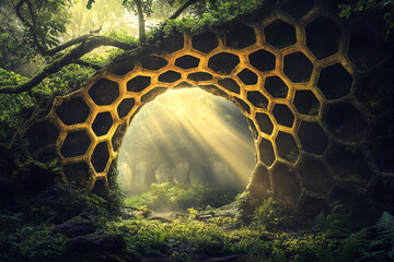 A honeycomb structure forming a magical portal to another world