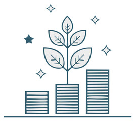 Investment and Growth Concept Illustration with Plant and Stacked Coins