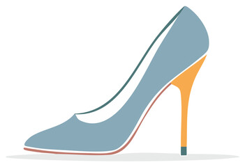Elegant high heel shoe illustration with a pastel blue upper and striking orange heel in a stylized minimal vector.