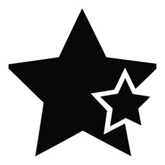 Fototapeta premium A large black star with a smaller, white-outlined star on its lower right point, isolated on a white background.