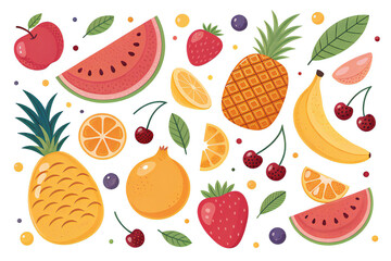 Collection of fresh fruits vector illustration of healthy food isolate