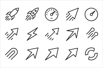  Collection of hand drawn icons representing speed growth and progress
