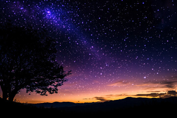 A multicolored twilight transitioning into a deep, star-filled night  