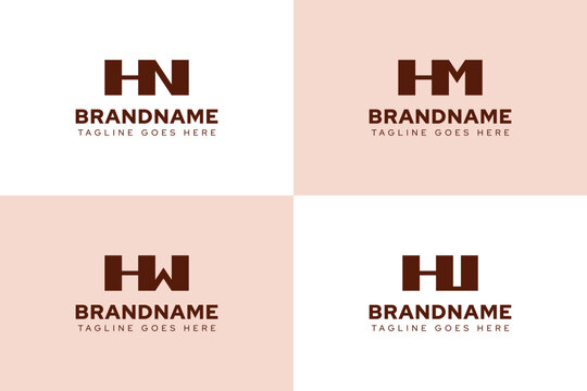 Letters HN HM HW HU Logo Set, for NH MH WH UH initials