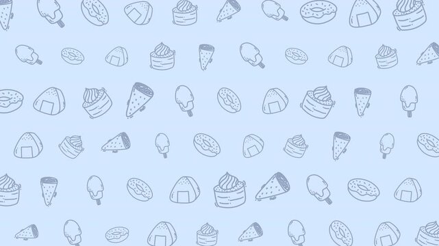 Food pattern animation seamless desserts Japanese snacks suitable for menus, restaurant branding, backgrounds, textile design, and digital media