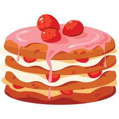 Pixel Art Layered Cake With Strawberry and Pink Frosting Detailed Illustration on Transparent Background