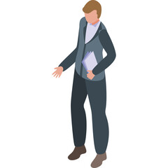 Pixel Art Man In Dark Blue Suit Holding Document Standing With Transparent Background