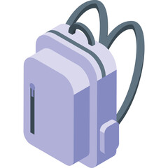 Pixel Art Light Purple Backpack with Gray Straps Isometric View on Transparent Background