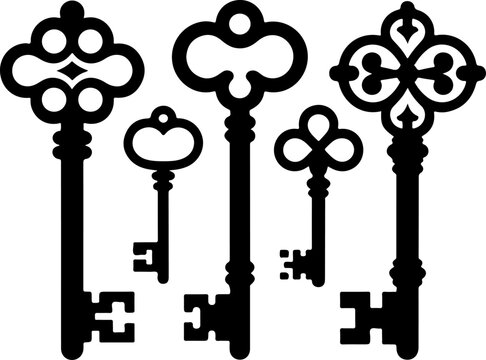 old vintage antique key silhouette vector illustration