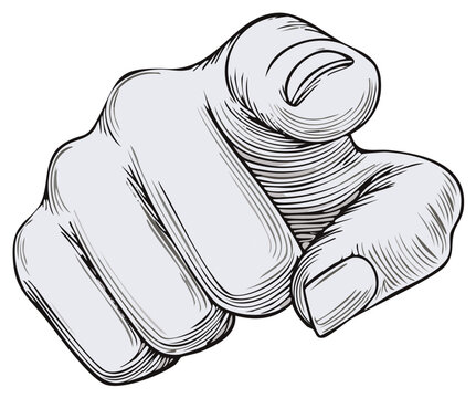Retro illustration of a hand pointing towards the viewer