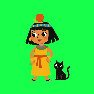 Ancient Egyptian cartoon character illustration animation, transparent 4K video, green screen