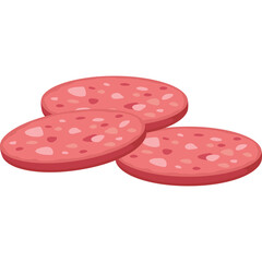 Pixel Art Slices of Salami Sausage with Pink and Red Speckles on a Transparent Background