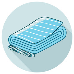 Striped Blue Blanket Folded with Tassels Minimalist Flat Design