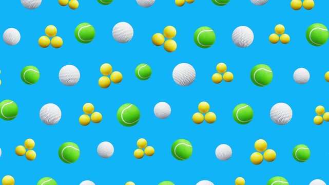 Sport animation pattern tennis golf billiard balls seamless repeatable suitable for backgrounds, sportswear design, digital art, and sports-themed branding