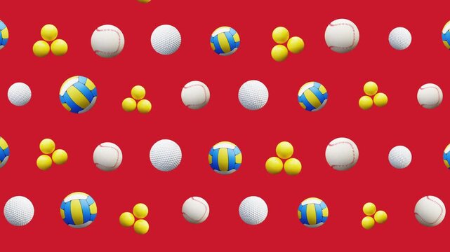 Sport animation pattern seamless 3d balls sports vibrant loop suitable for sports branding, digital backgrounds, active lifestyle themes, and energetic designs