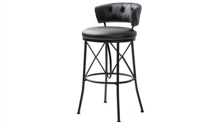 Black metal bar stool with cushioned seat