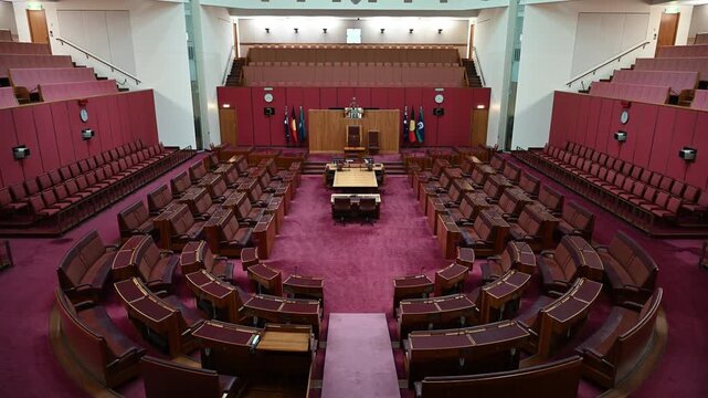 The Senate chamber in Australian Parliament House in Canberra, the Australian Capital Territory and home to politicians and 