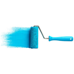Paint roller creating a vibrant aqua blue stroke across a dark surface