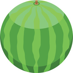 Pixel Art Watermelon Fruit With Green Stripes And A Brown Stem On A Transparent Background