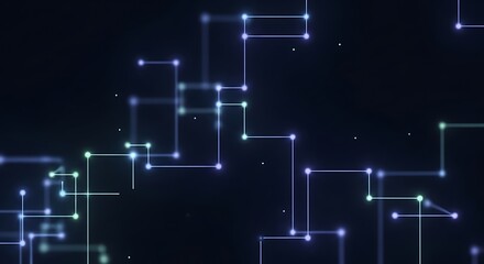 Obraz premium Abstract digital network connections with glowing blue and white nodes and lines on a dark background.
