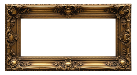 Ornate Gold Carved Vintage Picture Frame isolated PNG with Transparent Background
