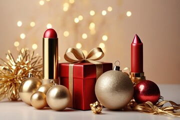 Composition with Christmas balls lipsticks