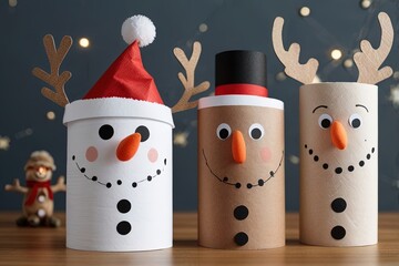 Three decorated toilet paper rolls feature