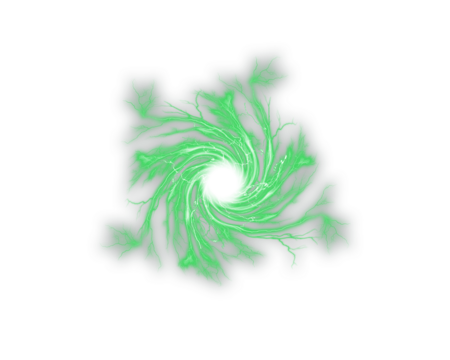 Green glowing energy spiral with electric light and swirling plasma effect on white. Abstract fantasy vortex for sci-fi themes and digital motion design. Perfect for overlays, magic effects,