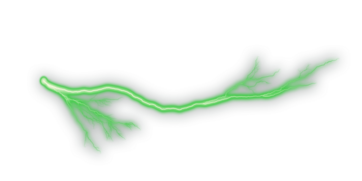 Green electric energy streak with glowing light and smoke effect on white. Abstract lightning bolt line for sci-fi design, motion graphics, and digital art accents. Perfect for overlays, fantasy 
