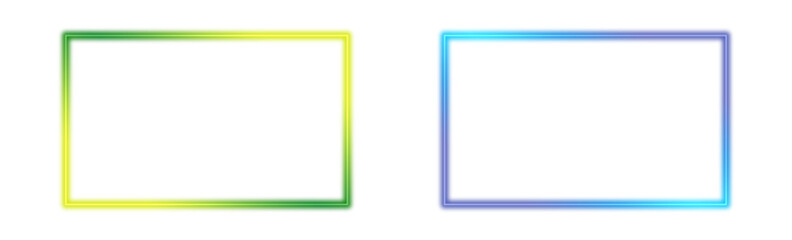 Neon square frame. Led gradient box light. Laser glow geometric border. Bright electric portal. Fluorescent template for banner with text, transparent background, PNG.