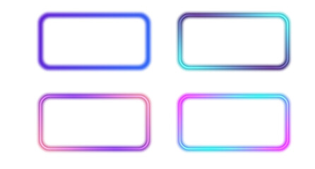 Neon square frame. Led gradient box light. Laser glow geometric border. Bright electric portal. Fluorescent template for banner with text, transparent background, PNG.