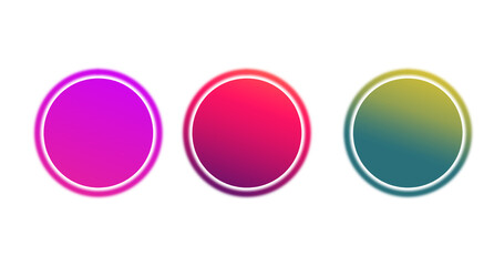 Neon circle frame on a background. Illuminate frame design. Set of round neon border. Futuristic graphic element for social media stories. Glowing neon lighting on dark background.